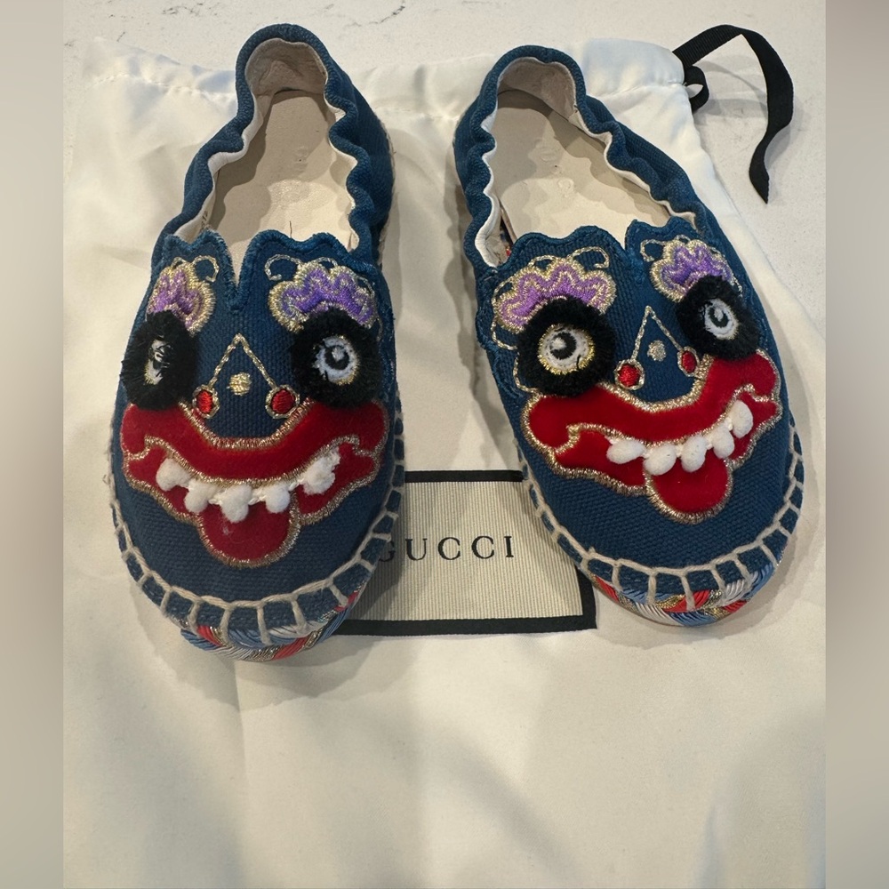 Gucci Playful Blue Embroidered Loafers